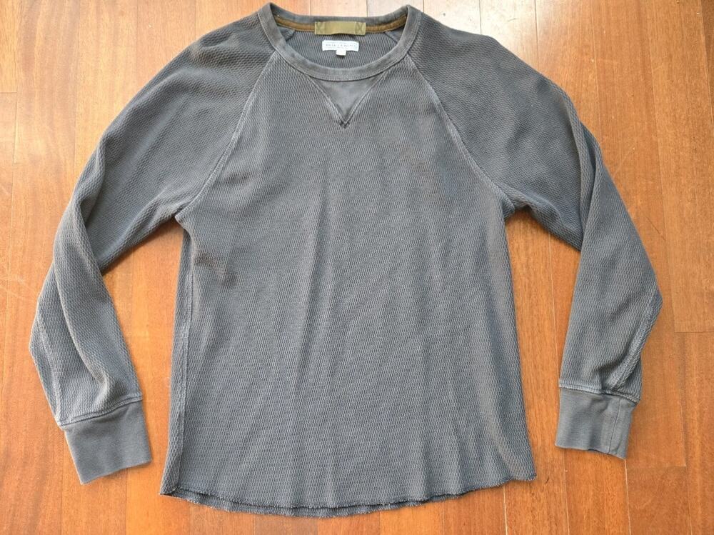 Wallace & Barnes Mens Size S Gray Long Sleeve Waffle Thermal Crew Neck T-Shirt